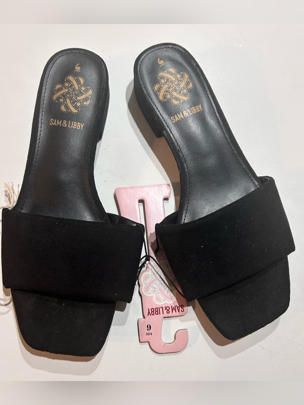 Sam & Libby New Black Faux Suede Slide Mules